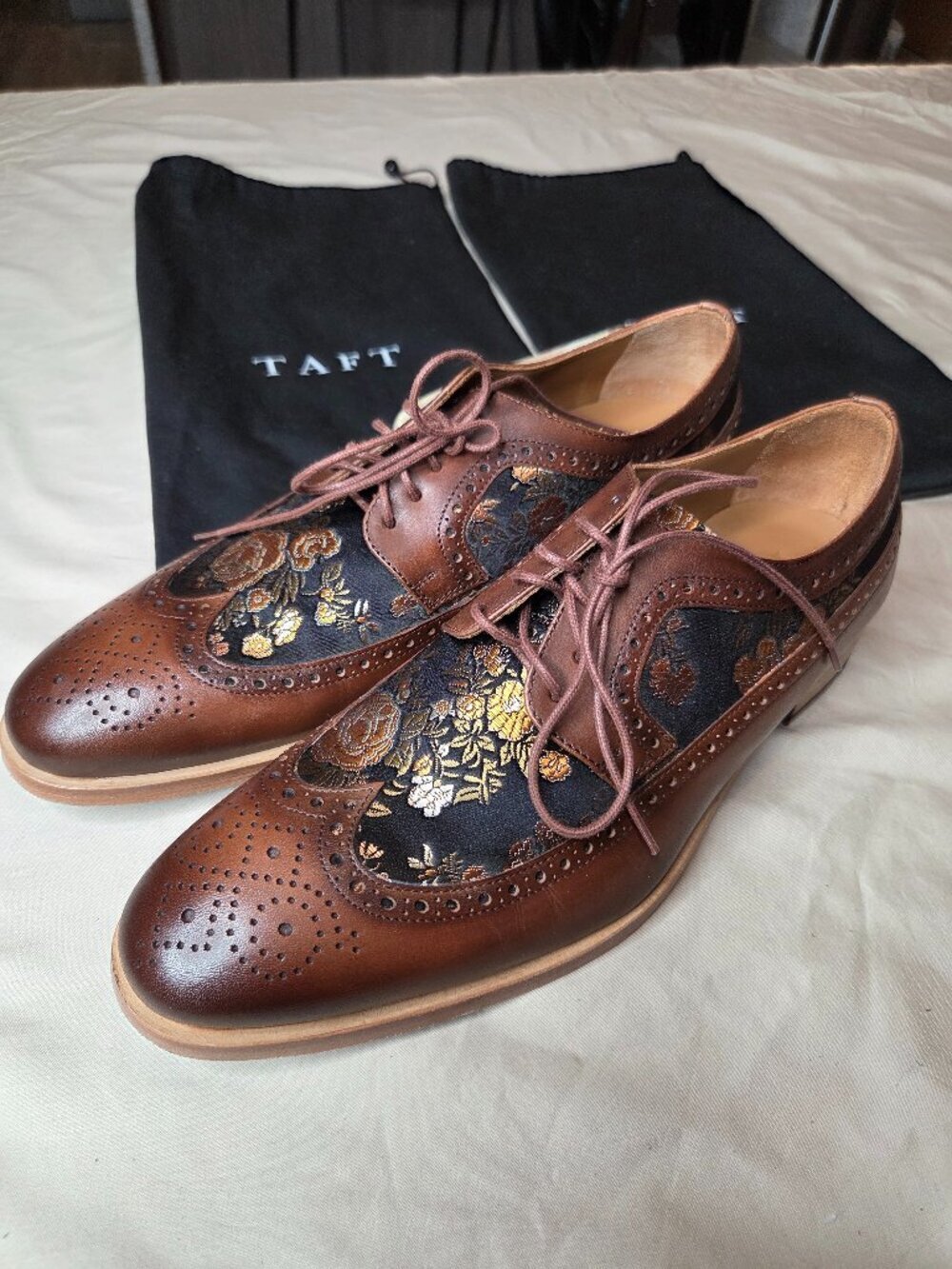 Men's TAFT The Harlan Floral Brogue Oxford Shoes - Brown - EU 42